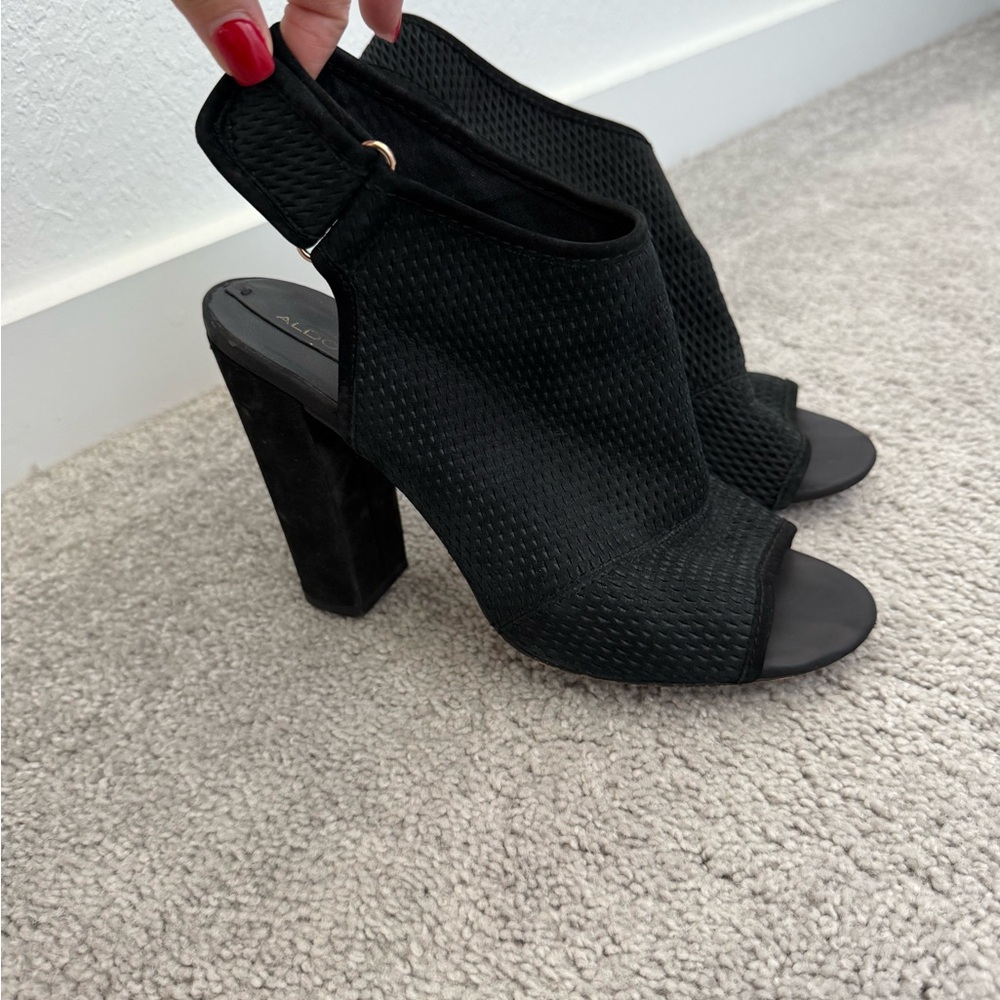 Aldo Women’s  Black Textured Heeled Sandals